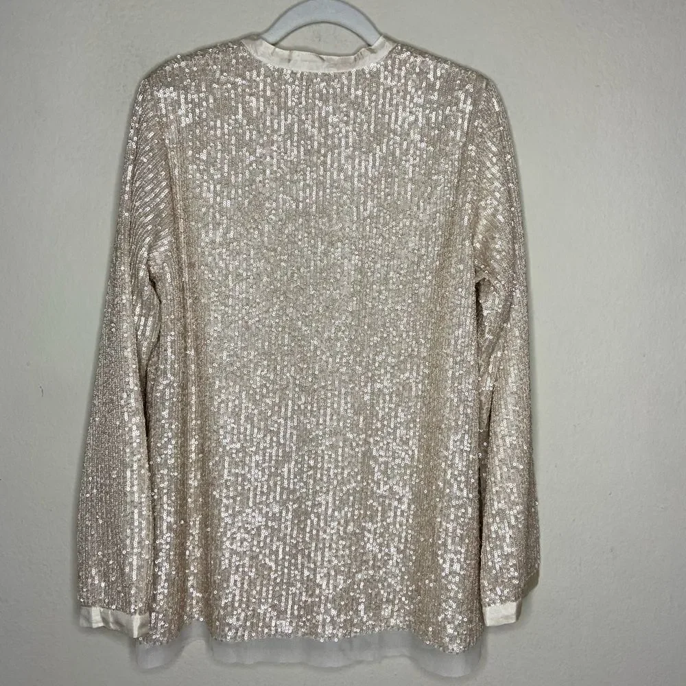 Johnny Was Grace Cream Shirt Blouse Sequin Button Down Long Sleeve Size S